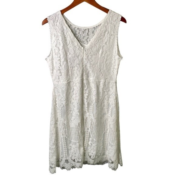 MSLG Floral Lace Sleeveless A-Line Dress V-Back Wedding Rehearsal Dinner Party - Picture 7 of 16